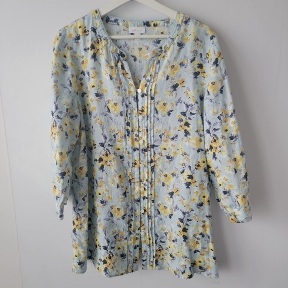J. Jill Floral Button Down Shirt - Yellow and Blue - Picture 1 of 9